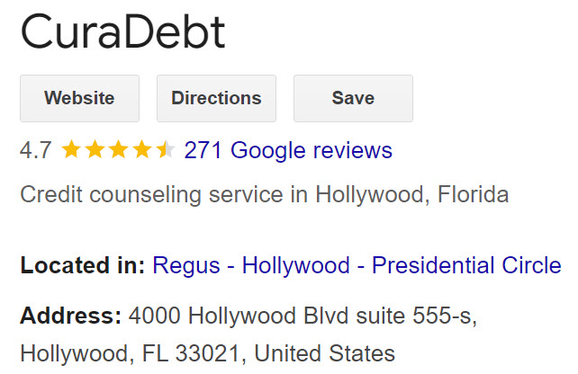 CuraDebt Google Rating